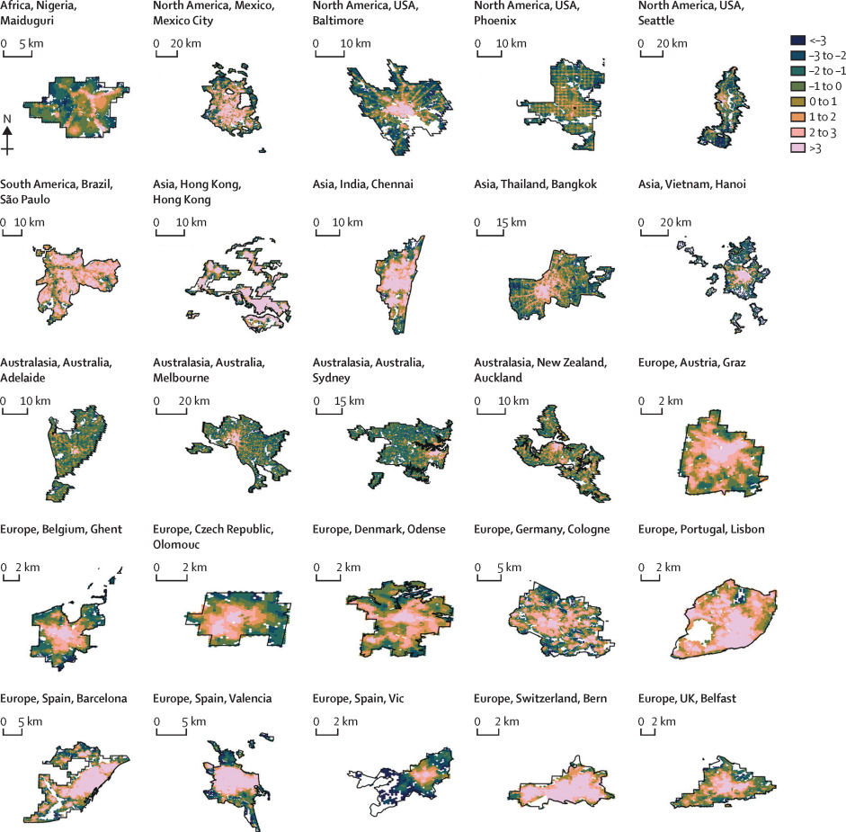 The Lancet Global Healthy spatial analysis of urban walkability and access to
daily living needs in 25 global cities