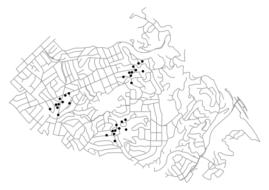firm locations on the street network to be clustered: python, osmnx,
matplotlib, scipy, scikit-learn, geopandas