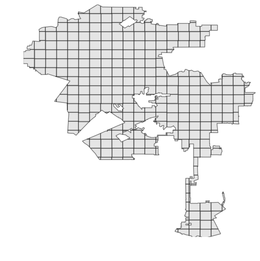 Los Angeles, California city boundary subdivided by quadrats