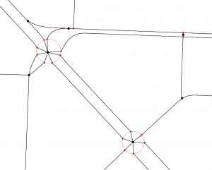 OSMnx intersection consolidation to merge nearby nodes together and rebuild
graph topology by reconnecting edges to new merged node