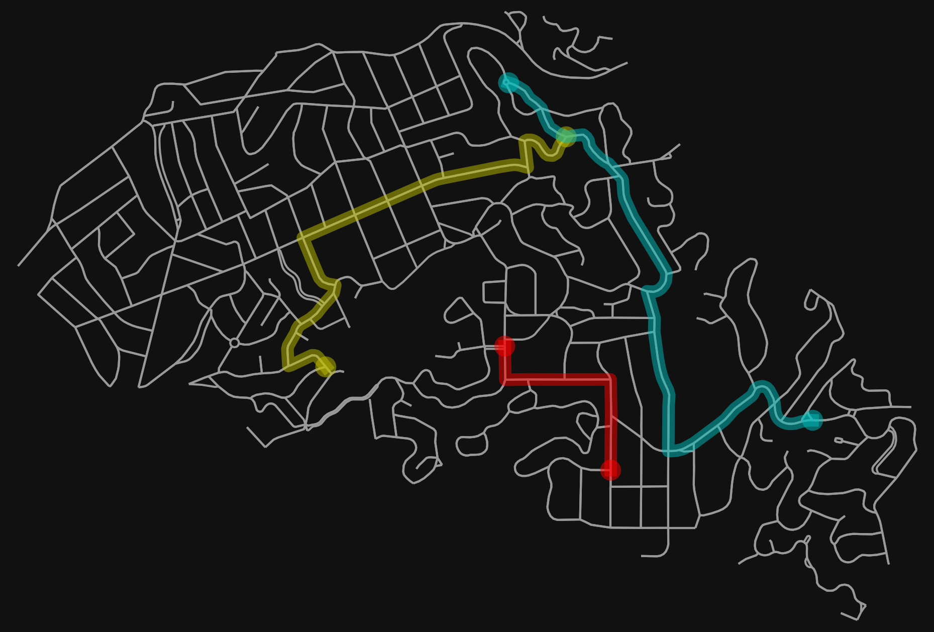 OSMnx plot_graph_routes with multiple colors to plot multiple shortest paths
in a street network