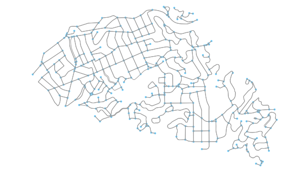 Piedmont, California street network created in Python with OSMnx, networkx,
matplotlib