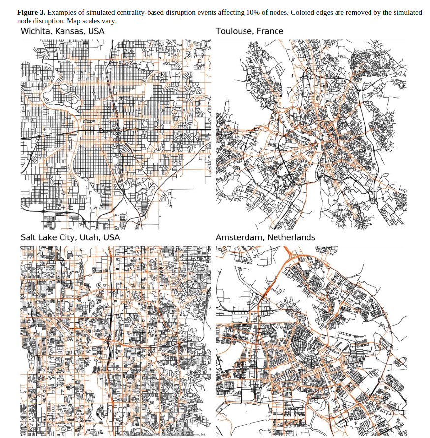 Measures of urban street network resilience and robustness to disasters like
flooding, sea level rise, earthquakes, and targeted attacks like warfare and
terrorism.