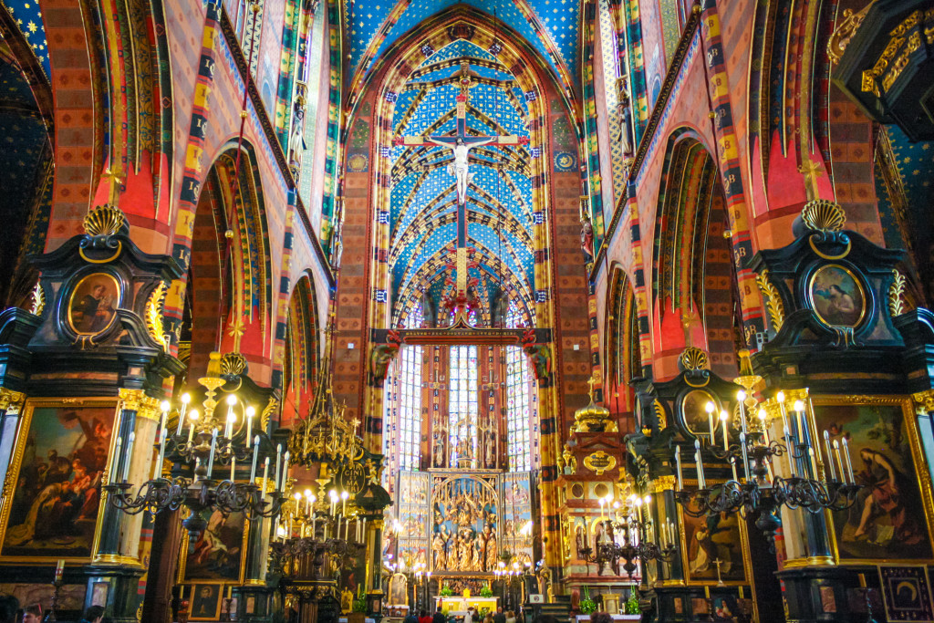 Saint Mary's Basilica interior in Krakow, Poland