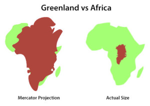 Greenland vs Africa Mercator Projection