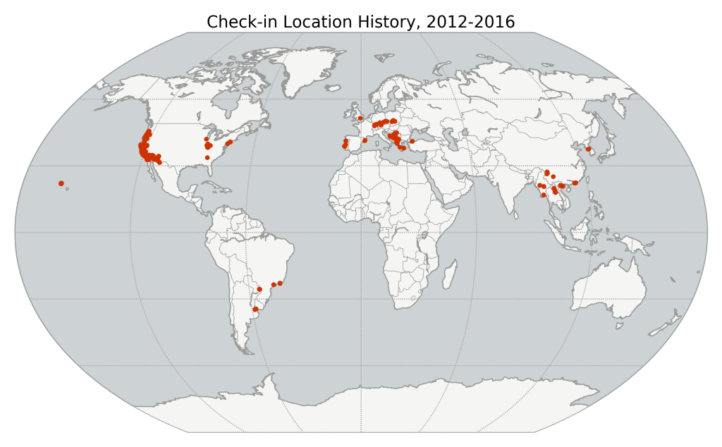 Map of Foursquare Swarm check-in location history