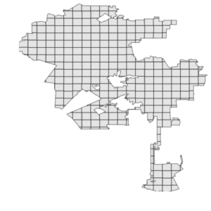Los Angeles, California city boundary subdivided by quadrats