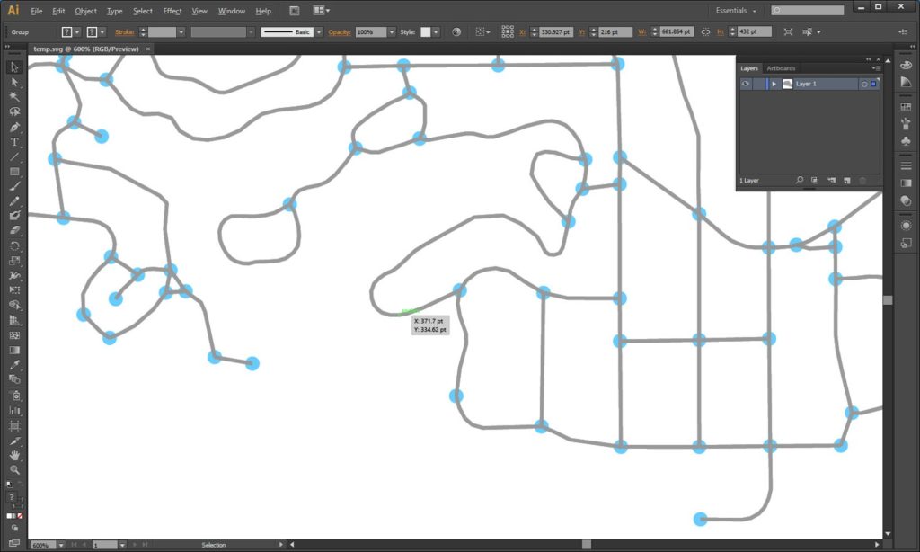 Adobe Illustrator: Piedmont California street network SVG from OpenStreetMap