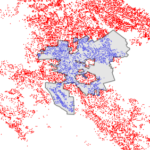 r-tree spatial index with python geopandas: Thumbnail of Walnut Creek, California city boundary and street intersections inside and outside city limits