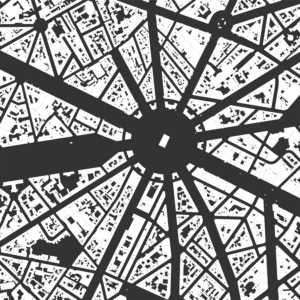 Nolli map, figure-ground diagram of building footprints and urban form in Paris, France from OpenStreetMap data created in Python with OSMnx